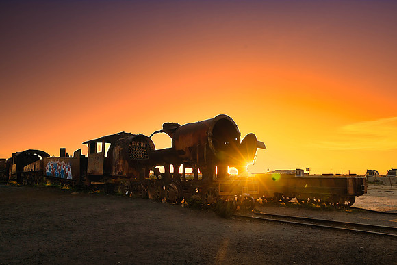 ABANDONED TRAINS SUNSET--5