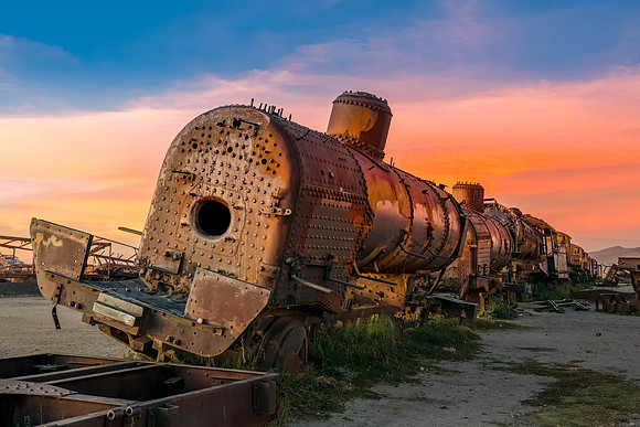 ABANDONED TRAINS SUNSET--7