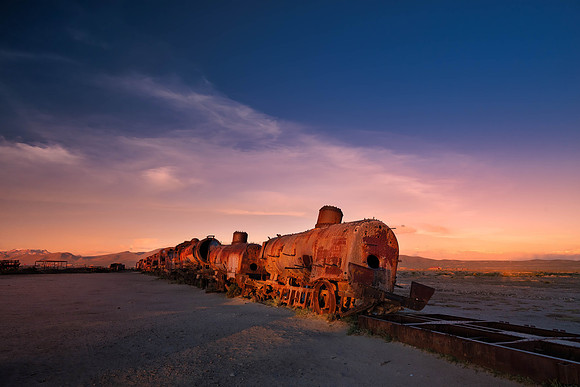 ABANDONED TRAINS SUNSET--6